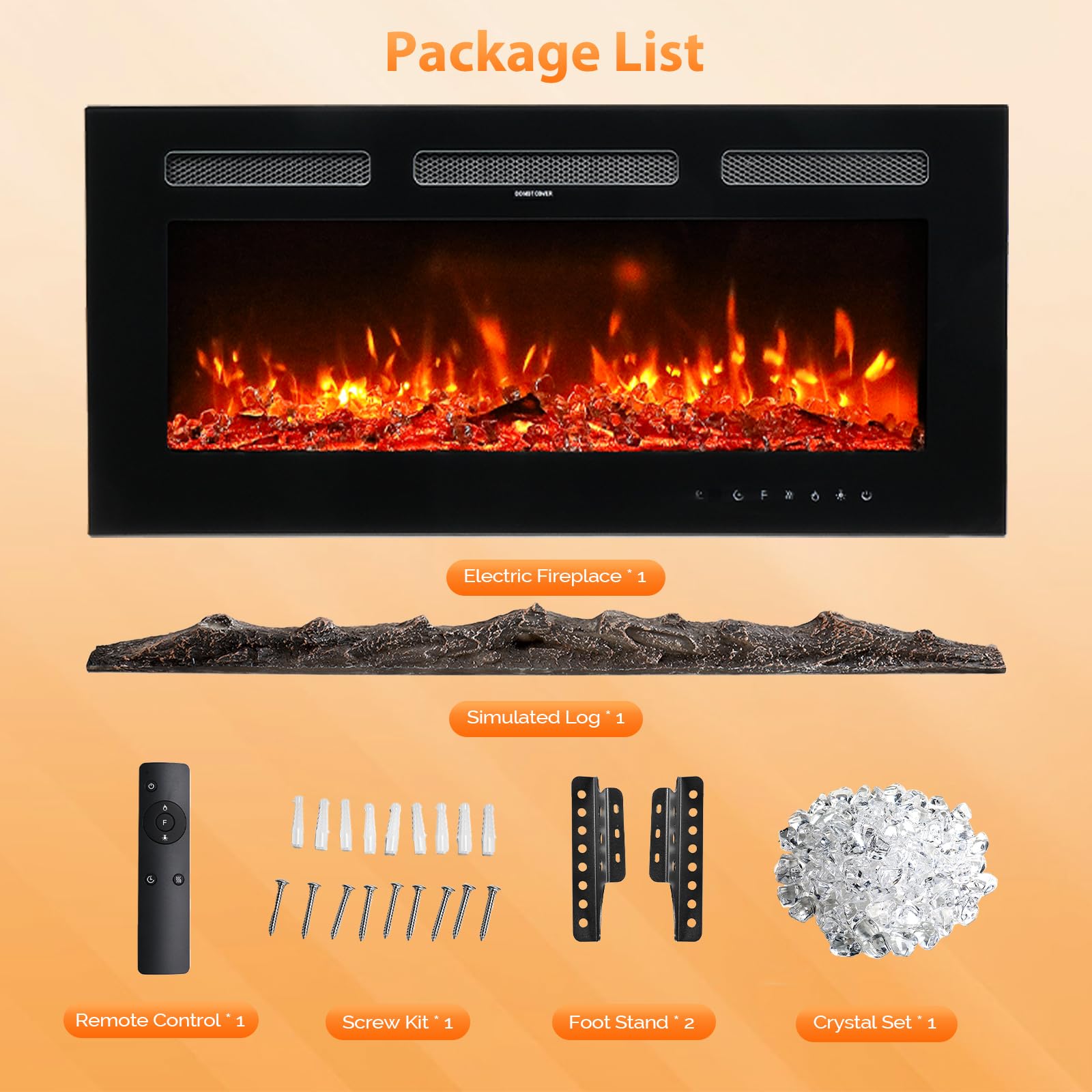 ROVSUN 36'' 1500W 120V 3-in-1 Electric Fireplace with Remote & APP