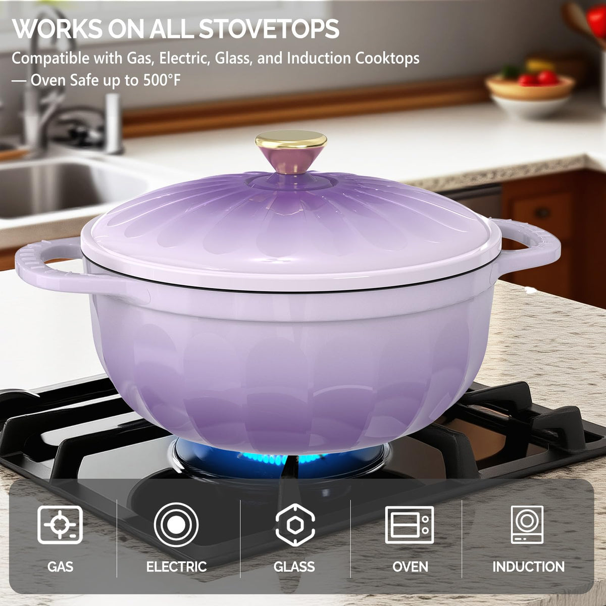 ROVSUN 5 QT Enameled Cast Iron Round Dutch Oven Purple Gradient