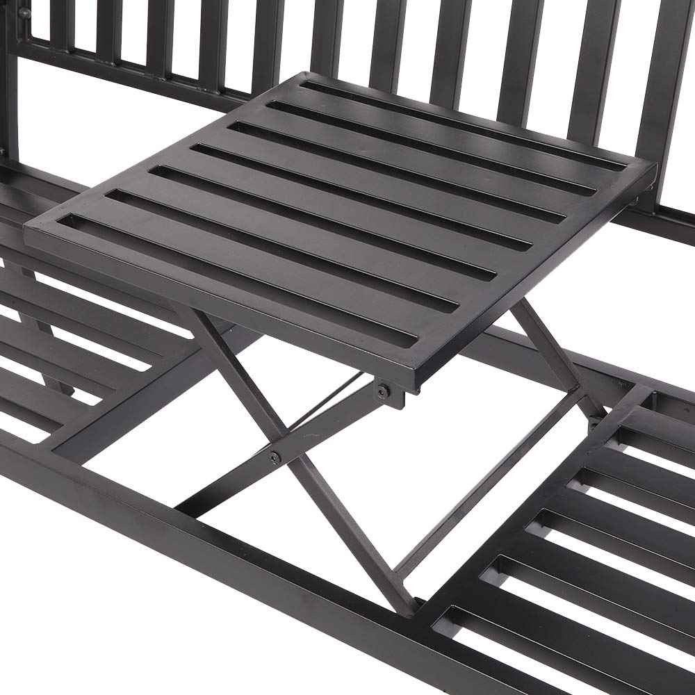 59" Outdoor Bench Metal with Built in Table