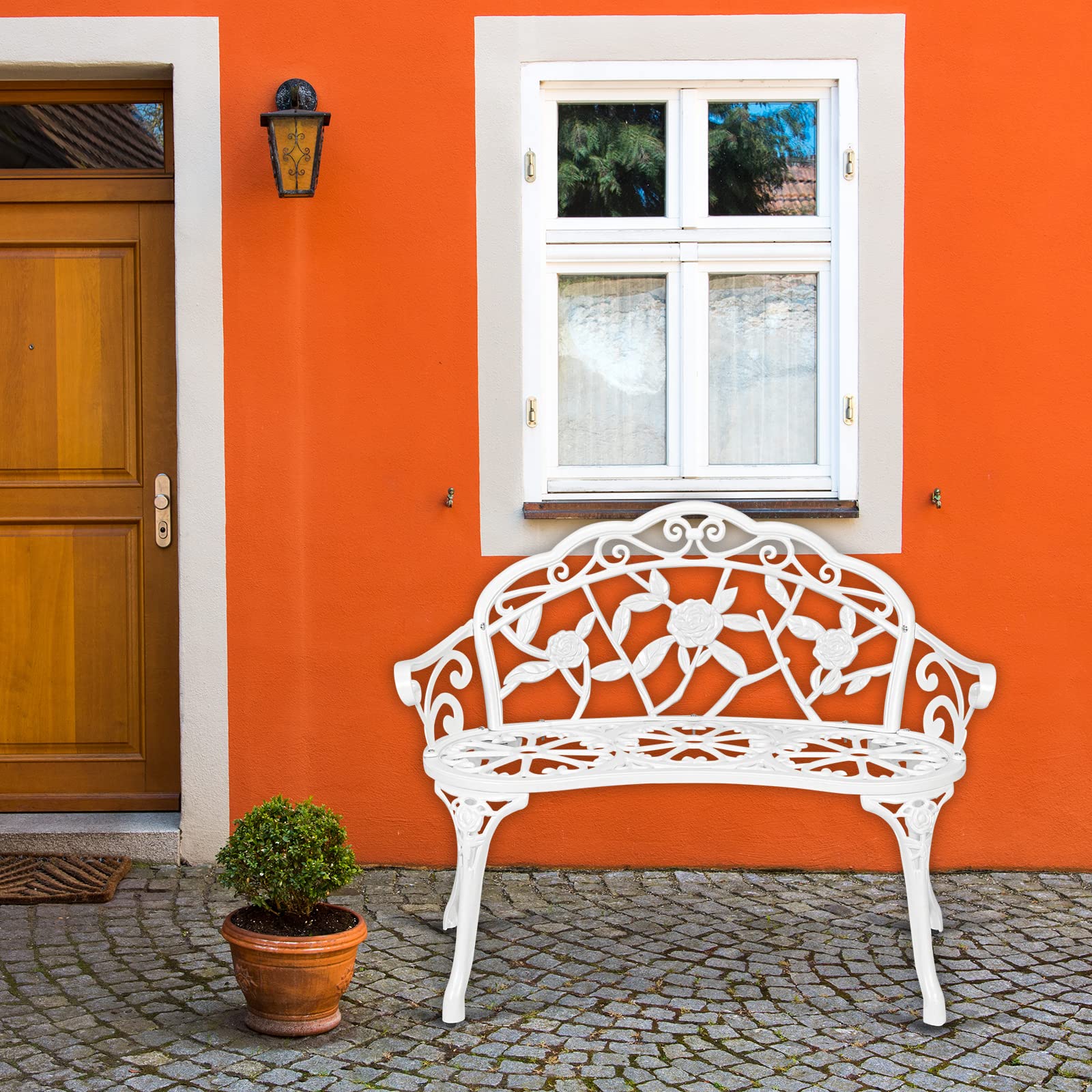38.5" Outdoor Bench Cast Aluminium White