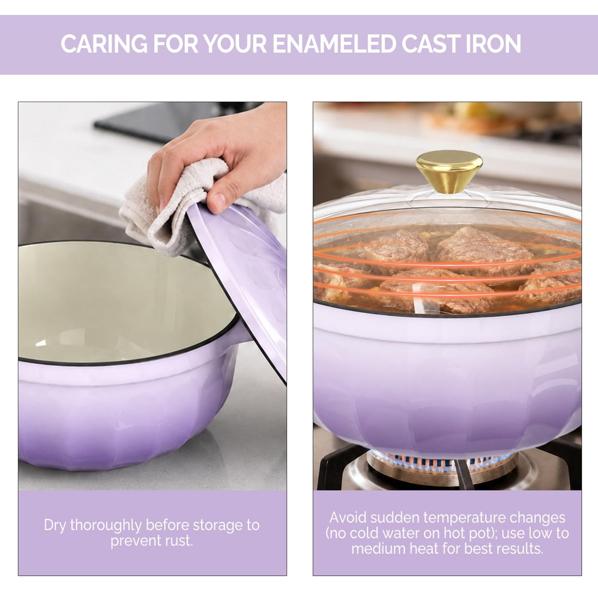 ROVSUN 7.5 QT Enameled Cast Iron Round Dutch Oven Purple Gradient