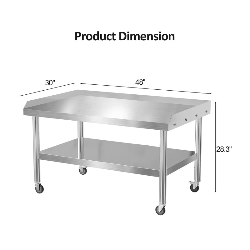 ROVSUN 48 X 30 Inches Kitchen Stainless Steel Equipment Stand Heavy Duty Grill Stand Table with Adjustable Undershelf & Wheels