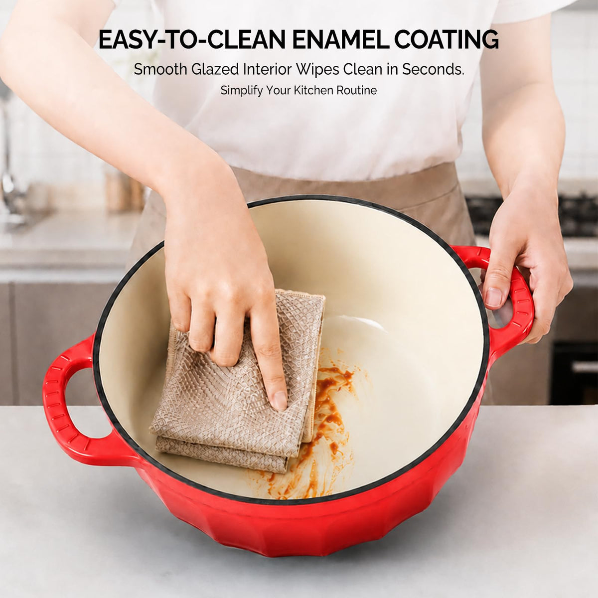 ROVSUN 5 QT Enameled Cast Iron Round Dutch Oven Red Gradient