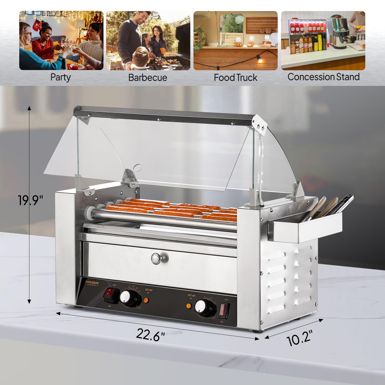 ROVSUN 5 Rollers 900W 110V 12 Hot Dog Roller Grill with Cover & Bun Warmer
