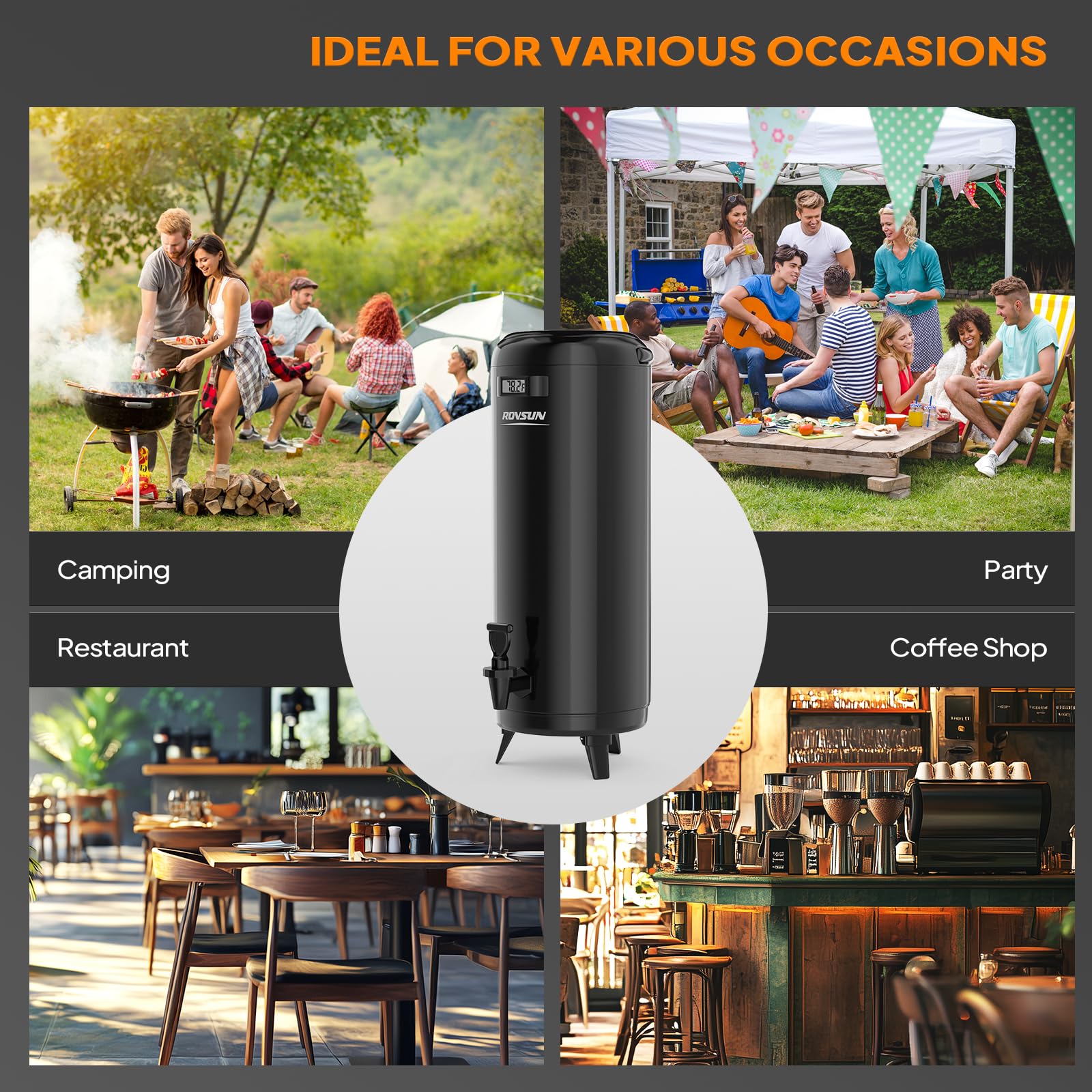 ROVSUN 4.8 Gallon Stainless Steel Insulated Beverage Dispenser Black