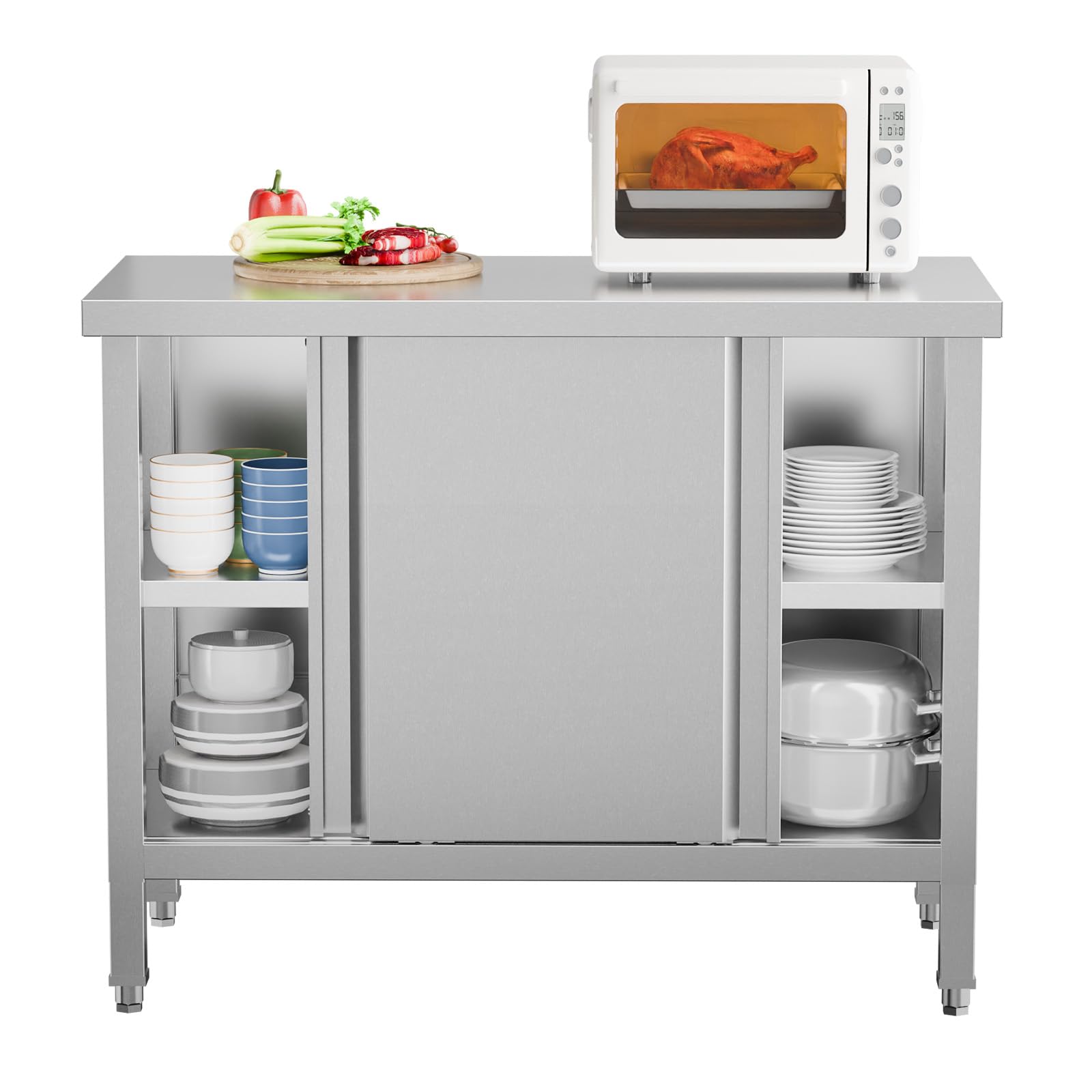ROVSUN 39" x 19" Stainless Steel Table with Cabinet