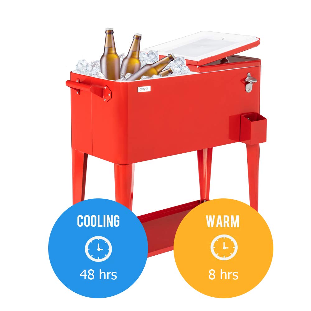 80 Quart Portable Outdoor Patio Rolling Cooler Cart Red