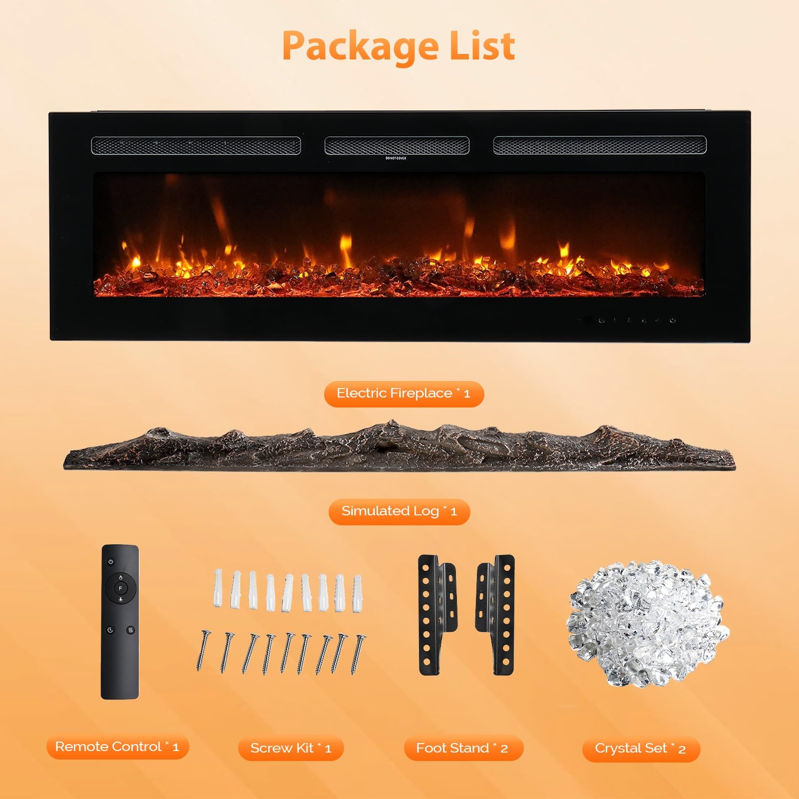 ROVSUN 40'' 1500W 120V 3-in-1 Electric Fireplace with Remote & APP