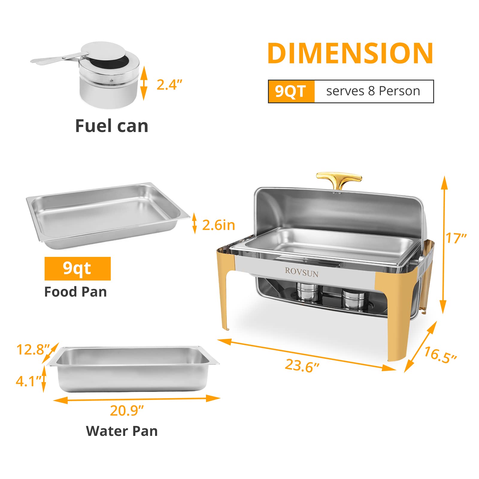 ROVSUN 9 QT Roll Top Rectangle Silver Gold Chafing Dish Set