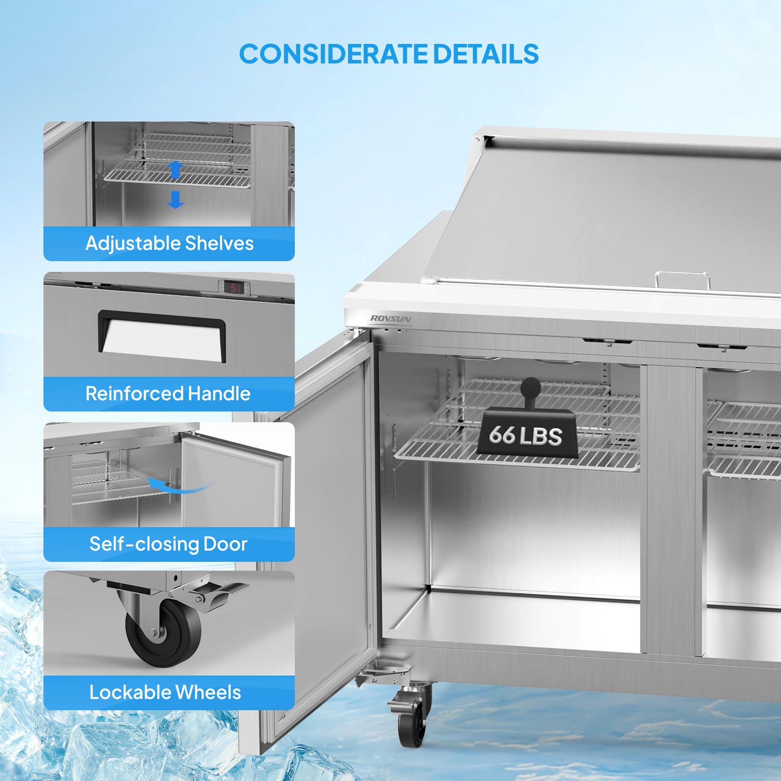 ROVSUN 49" 12-Pan Refrigerated Salad Sandwich Prep Table