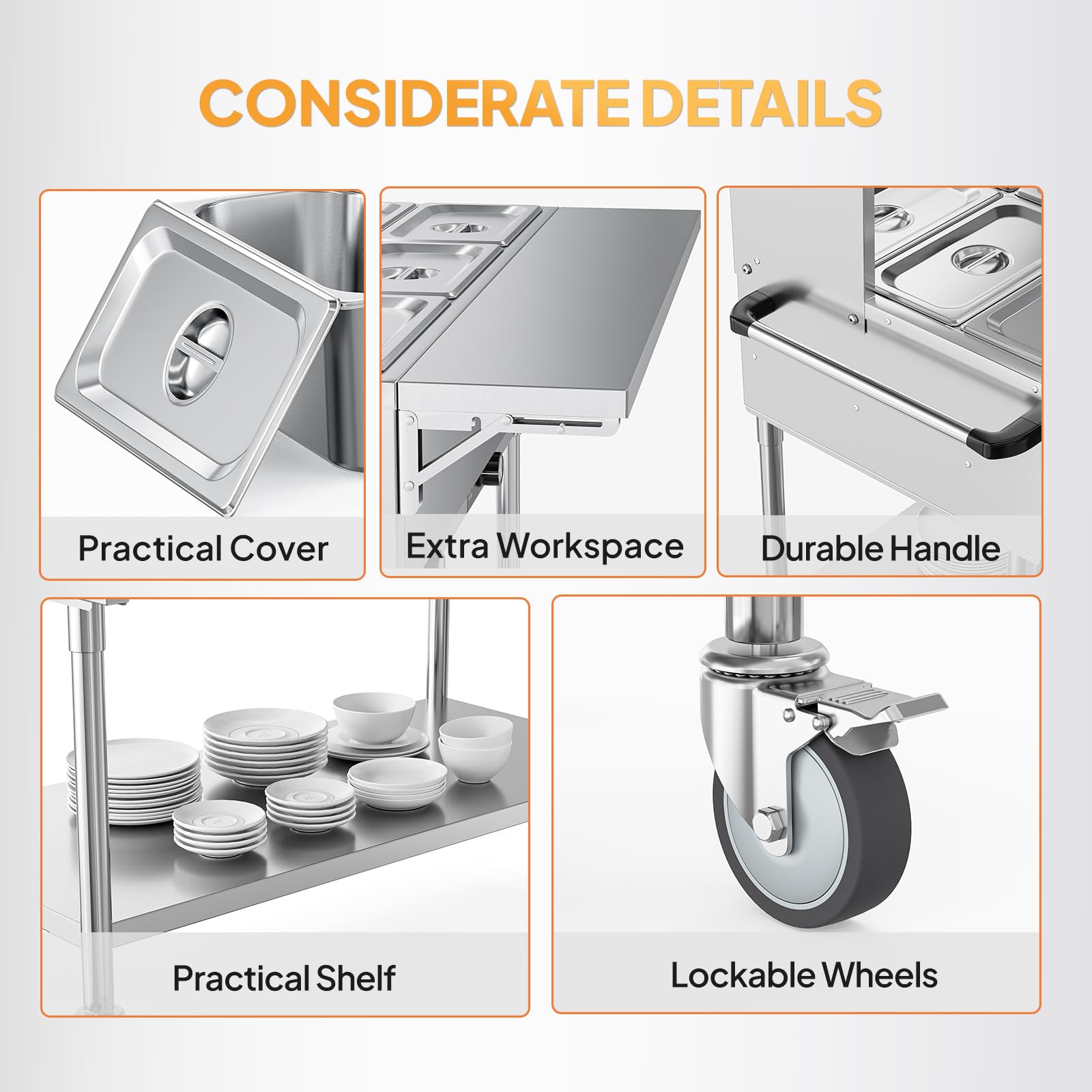 ROVSUN 72 QT 9-Pan Electric Steam Table with Independent Temp Control