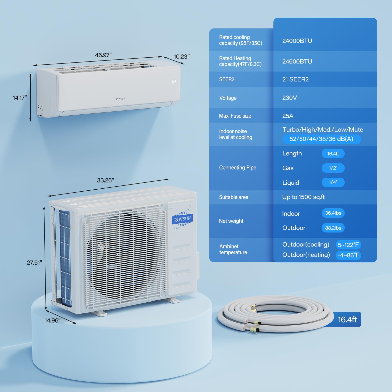 ROVSUN 24,000 BTU 21 SEER2 230V Mini Split Air Conditioner with Heat Pump Ductless Inverter & Install Kit