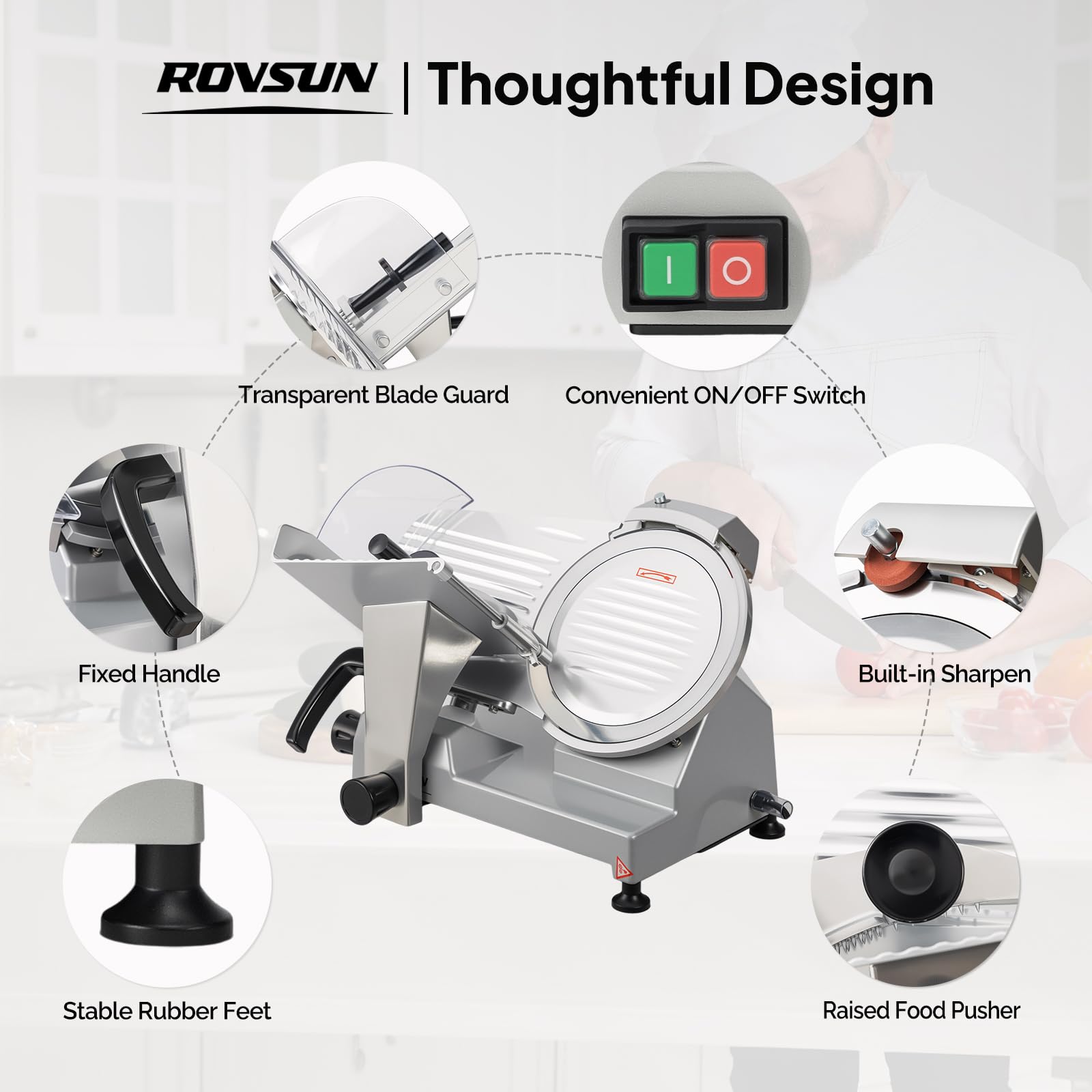 ROVSUN 10" 300W 110V Manual Gravity Feed Meat Slicer Silver