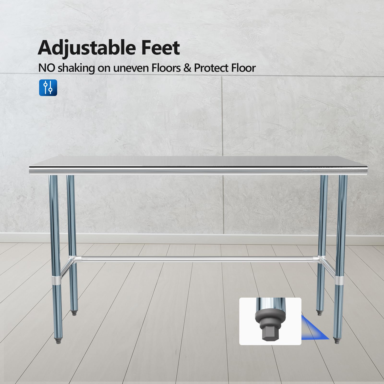 ROVSUN 60" x 24" Open Base Stainless Steel Work Table