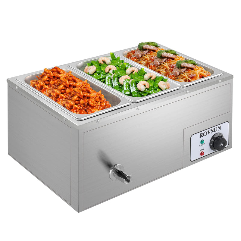ROVSUN 21QT 600W 110V 3-Pan Commercial Food Warmer Electric Steam Table