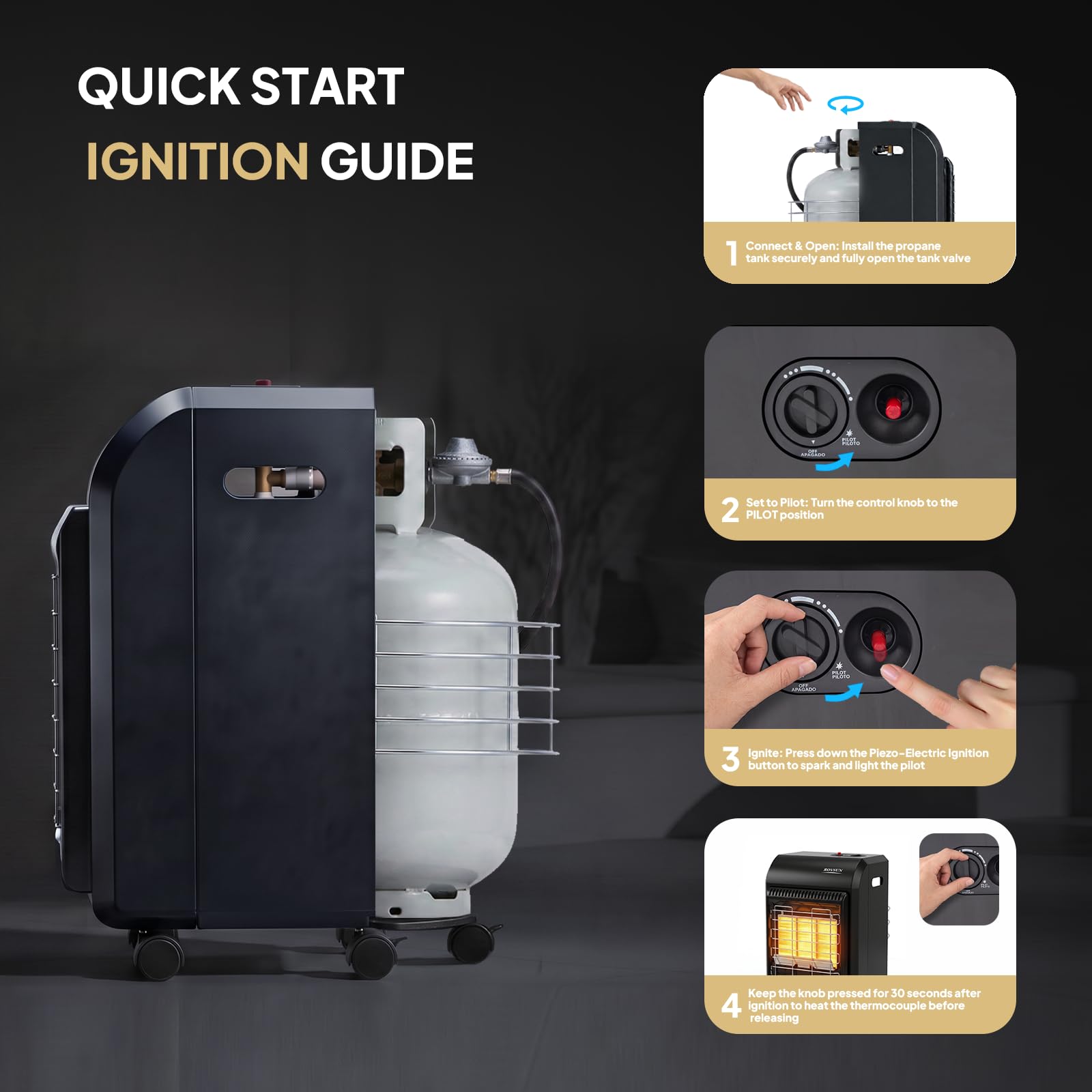 ROVSUN 18000 BTU Propane Heater Radiant with Regulator & Hose