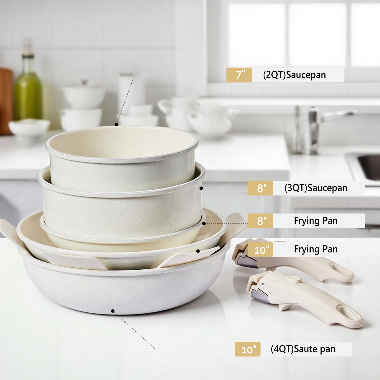 ROVSUN 19 Pcs Nonstick Pots and Pans Set with Detachable Handles