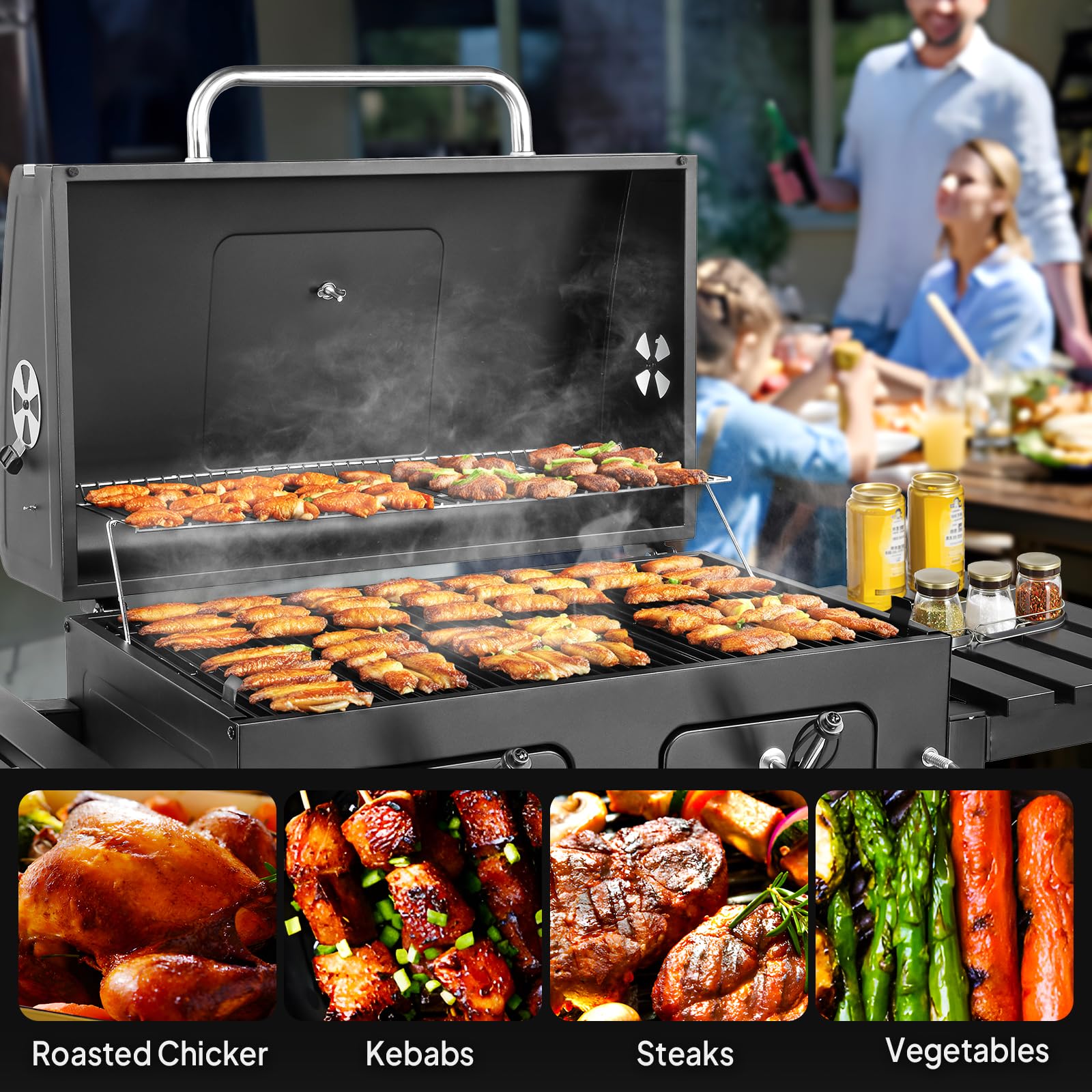 ROVSUN 37.4" Charcoal Grill with Two Foldable Side Tables