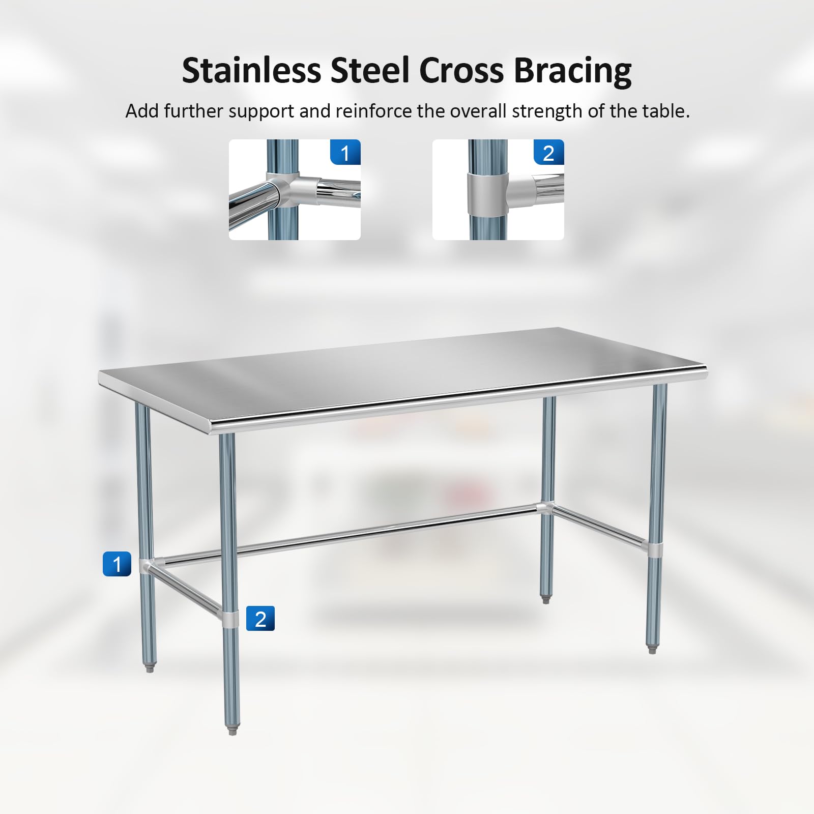ROVSUN 60" x 30" Open Base Stainless Steel Work Table
