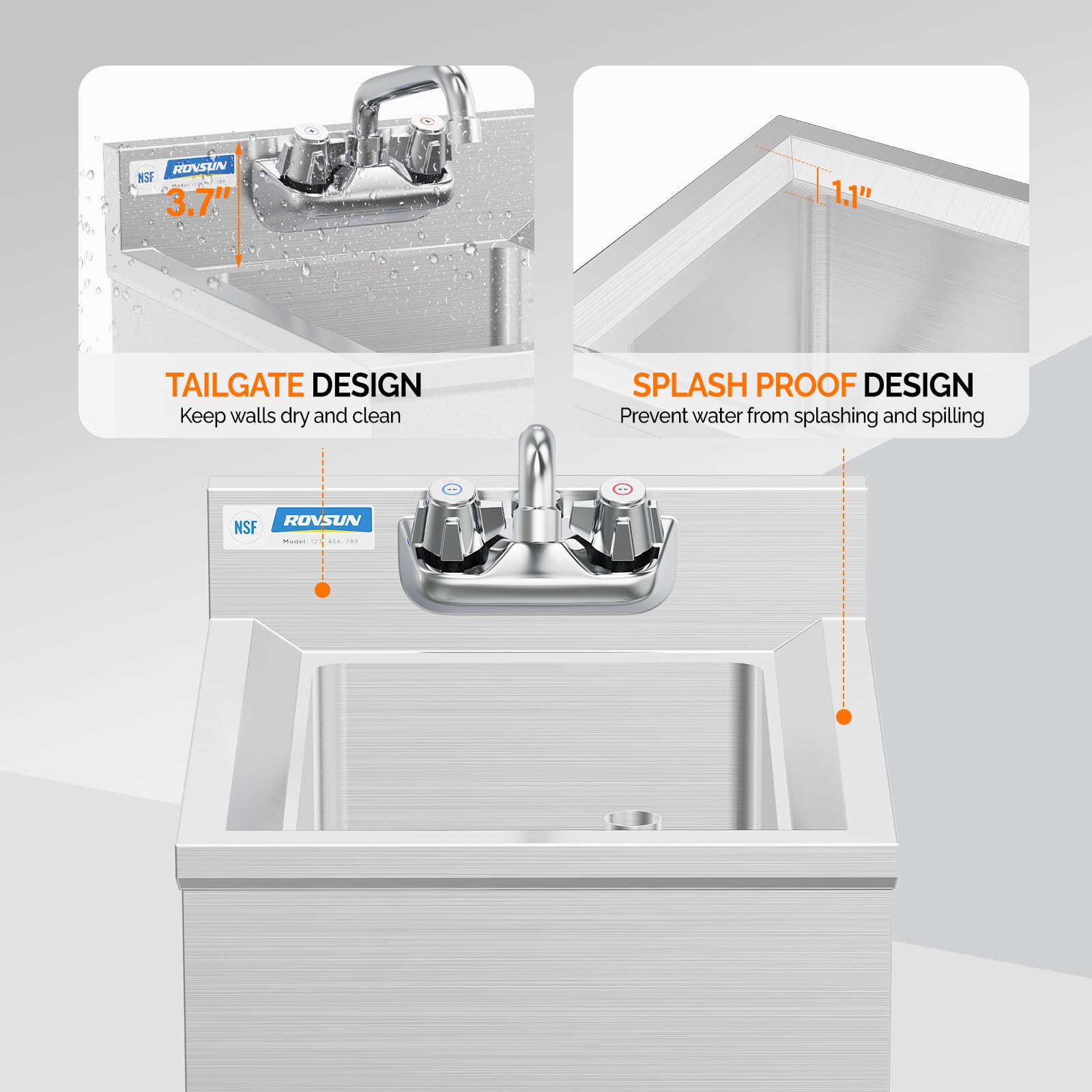 ROVSUN 15" x 18" 1 Bowl Underbar Hand Sink with Faucet