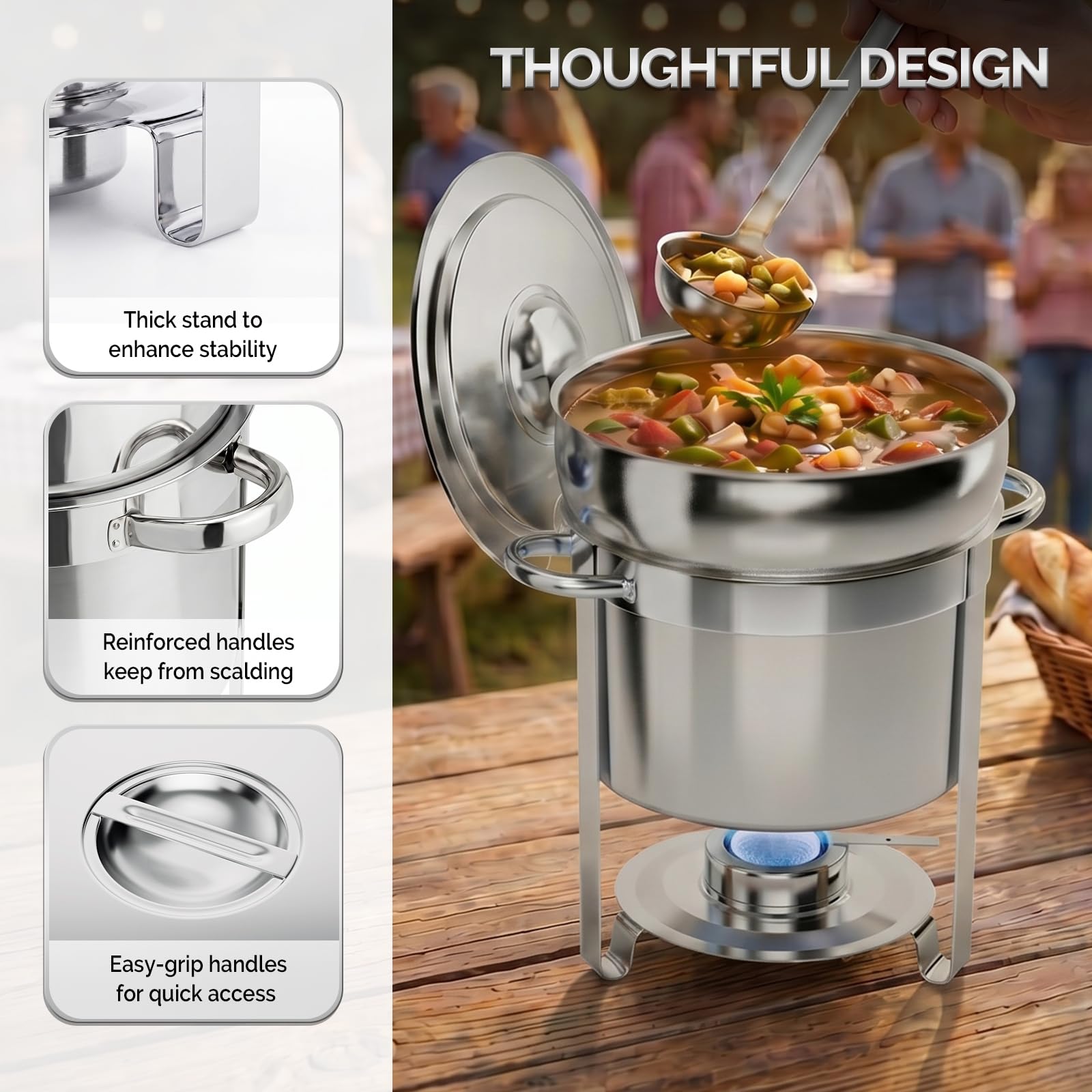 ROVSUN 11 QT Round Silver Buffet Soup Chafer with Lid Holder