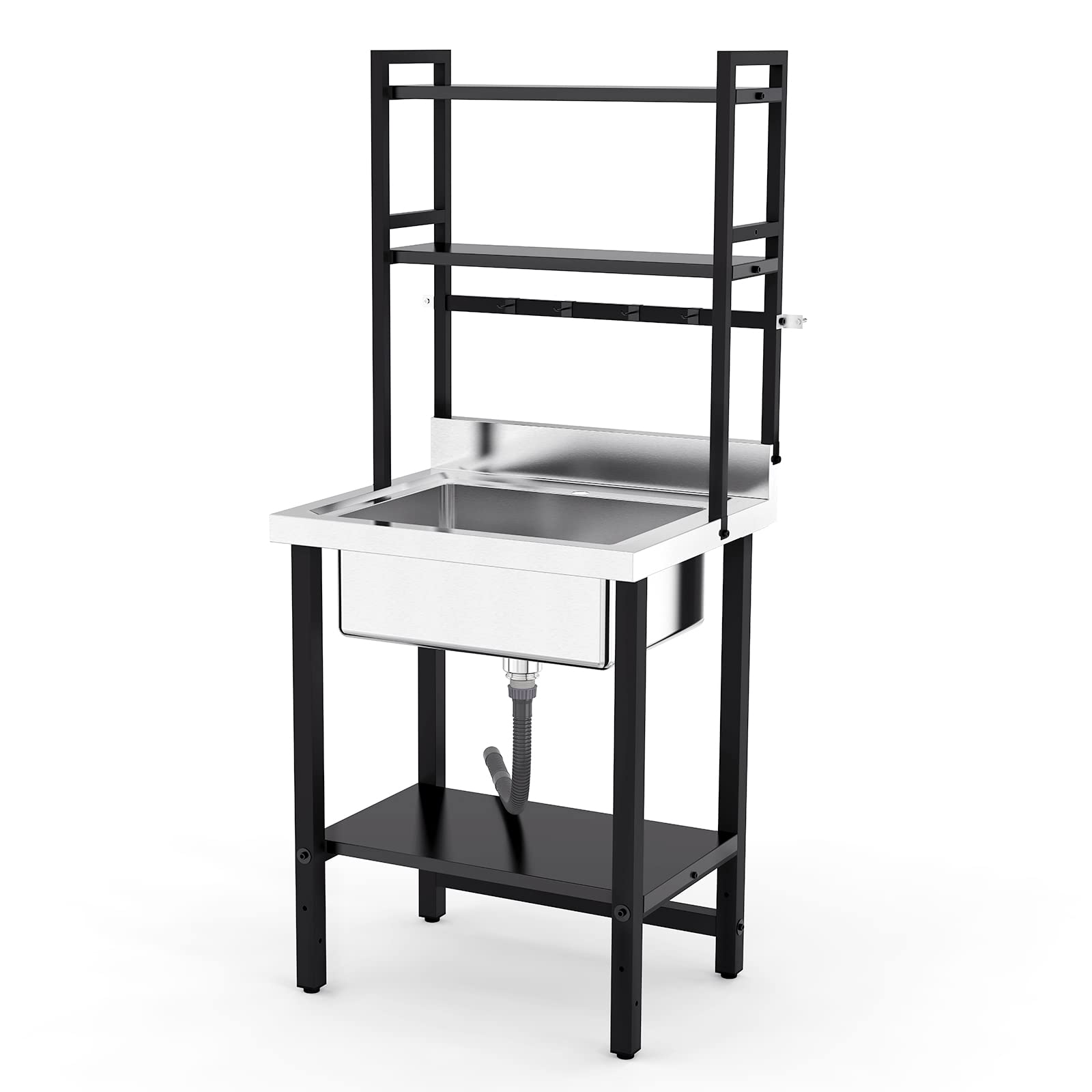 ROVSUN 28" x 24" One Compartment Stainless Steel Sink with Shelves