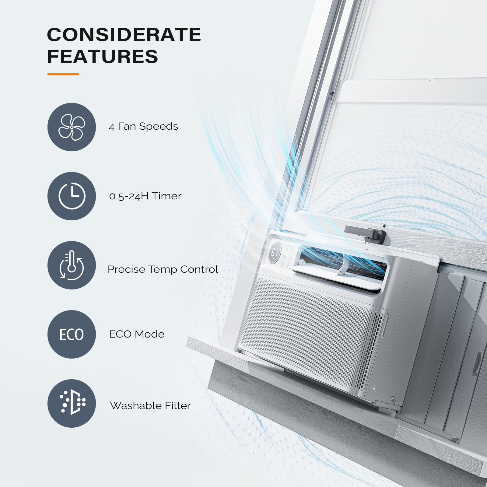 ROVSUN 8,000 BTU 115V Window Air Conditioner with Inverter & Wifi/APP & Install Kit