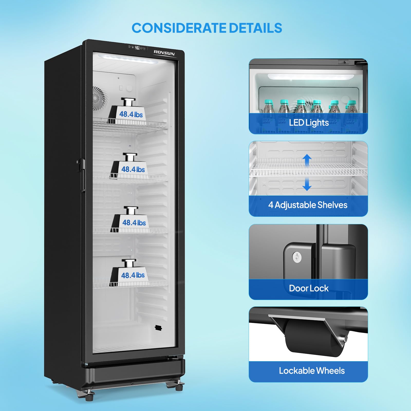 ROVSUN 21" 10 Cu.Ft. Black Glass Door Merchandising Refrigerator
