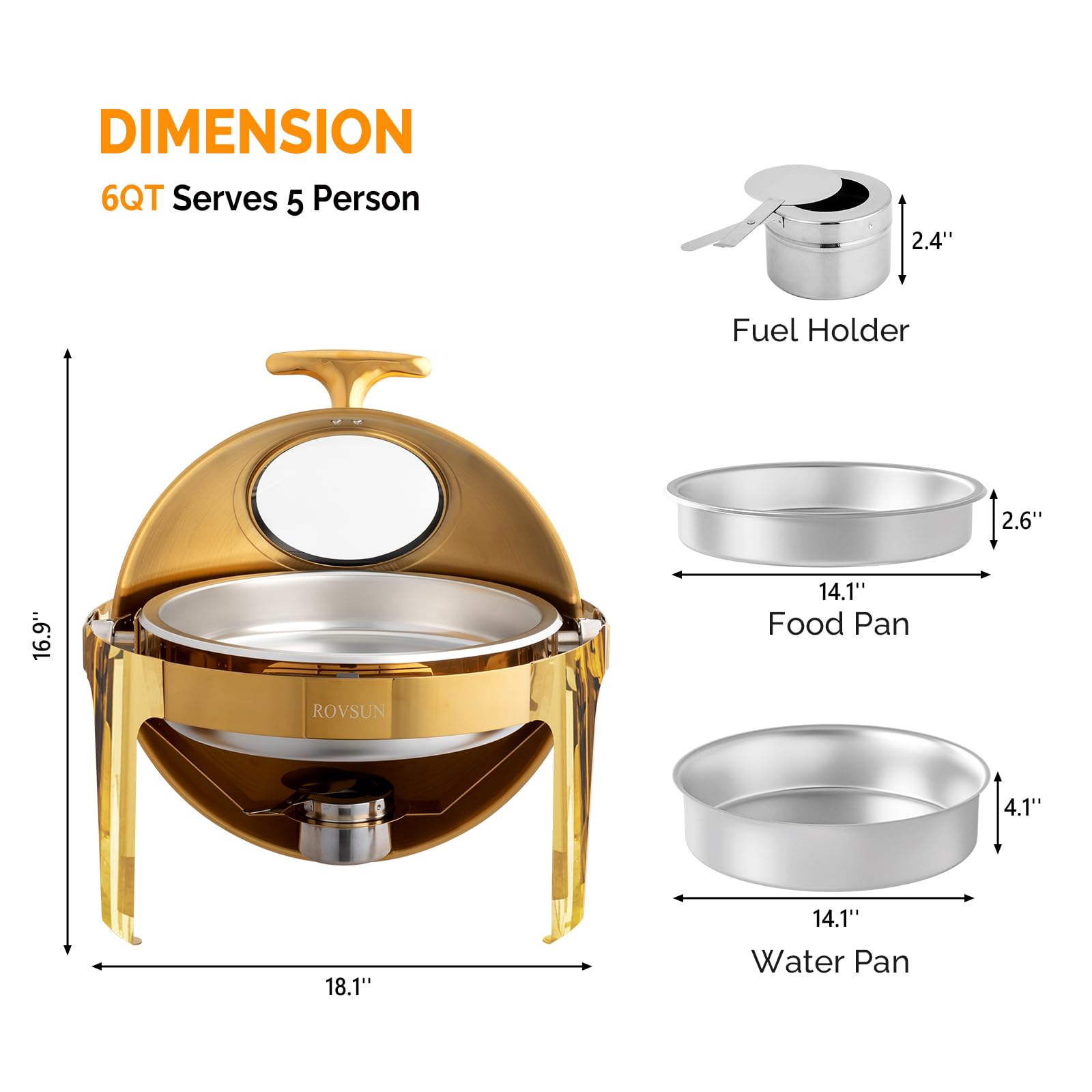 ROVSUN 6 QT Roll Top Round Gold Chafing Dish Set with Visible Window