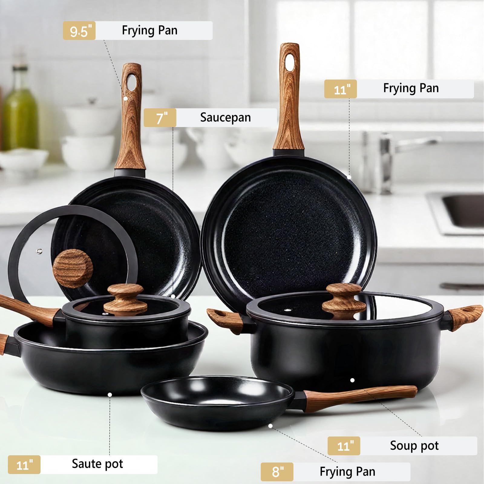 ROVSUN 20 Pcs Nonstick Pots and Pans Set Black