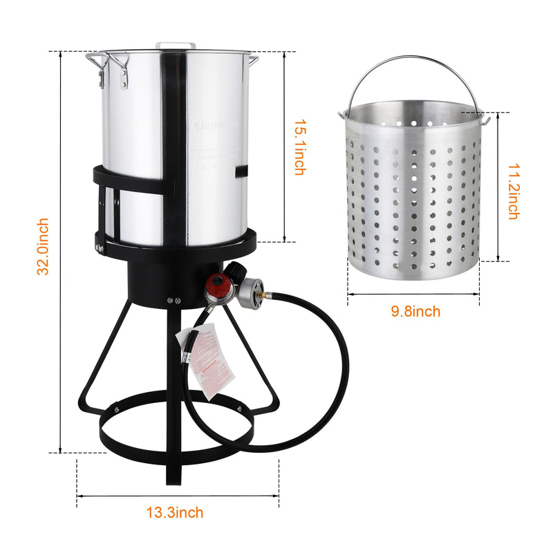 ROVSUN 30QT Turkey Fryer with 55000BTU Propane Burner Thermometer, Marinade Injector, Turkey Rack & Lifter