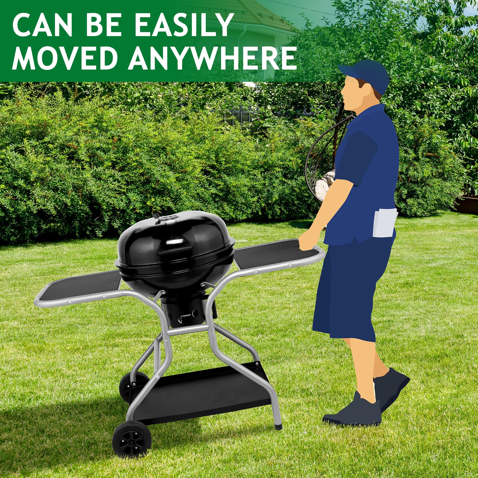 22.5" Kettle Charcoal Grill with Side Table & Ash Catcher