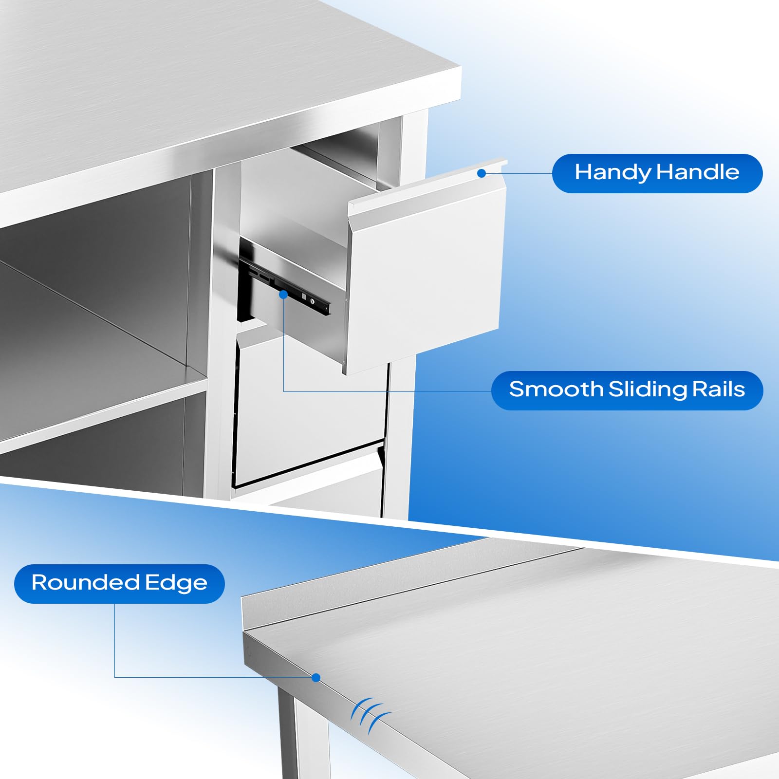 ROVSUN 48" x 24" Stainless Steel Kitchen Work Table with 3 Drawers