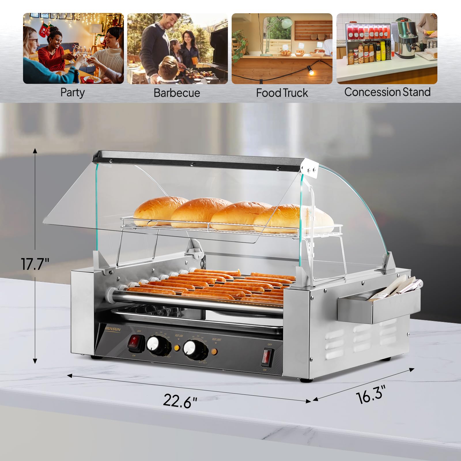 ROVSUN 9 Rollers 1,350W 110V 24 Hot Dog Roller Grill with Cover