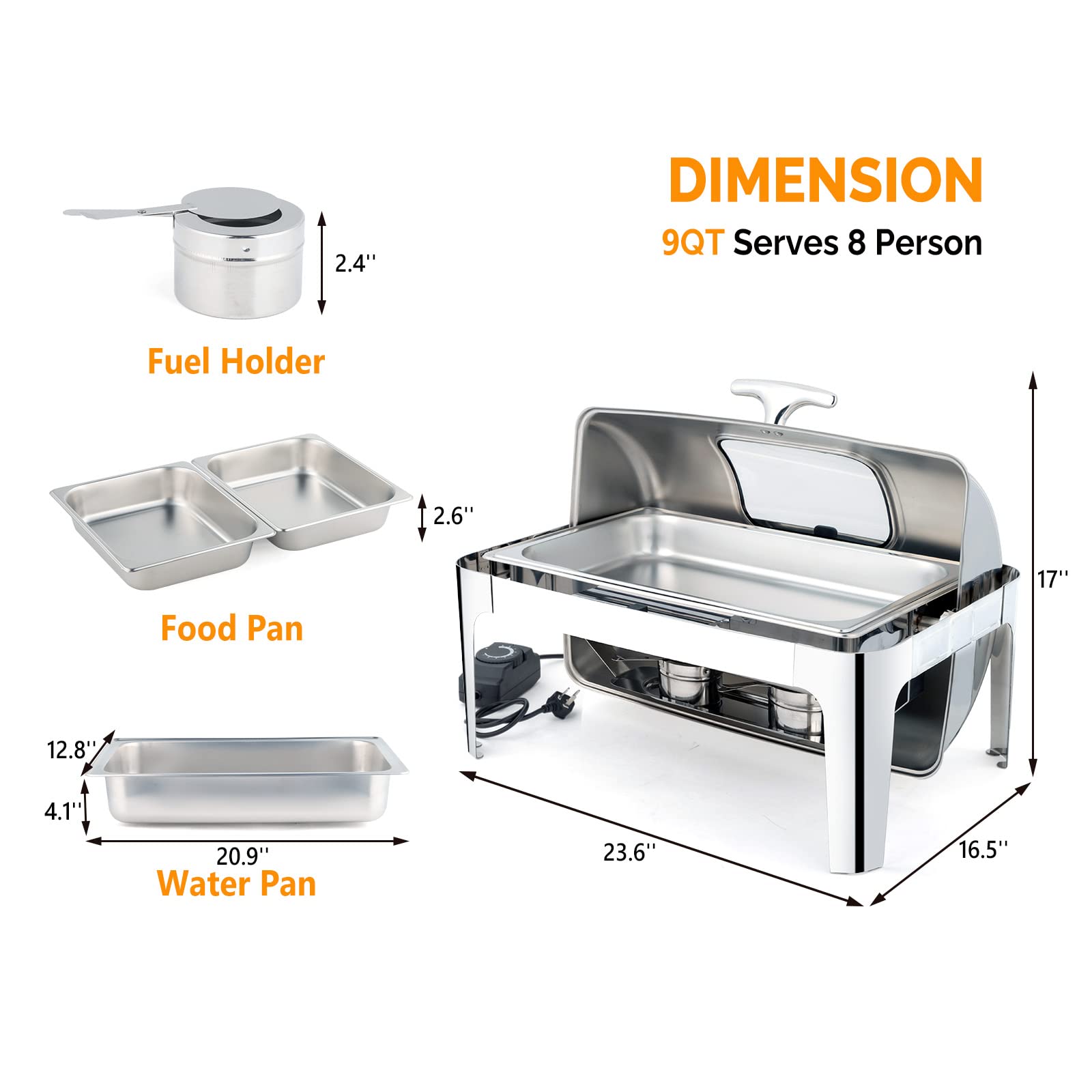 ROVSUN 9 QT 2 In 1 Fuel & Electric Roll Top Chafing Dish Set