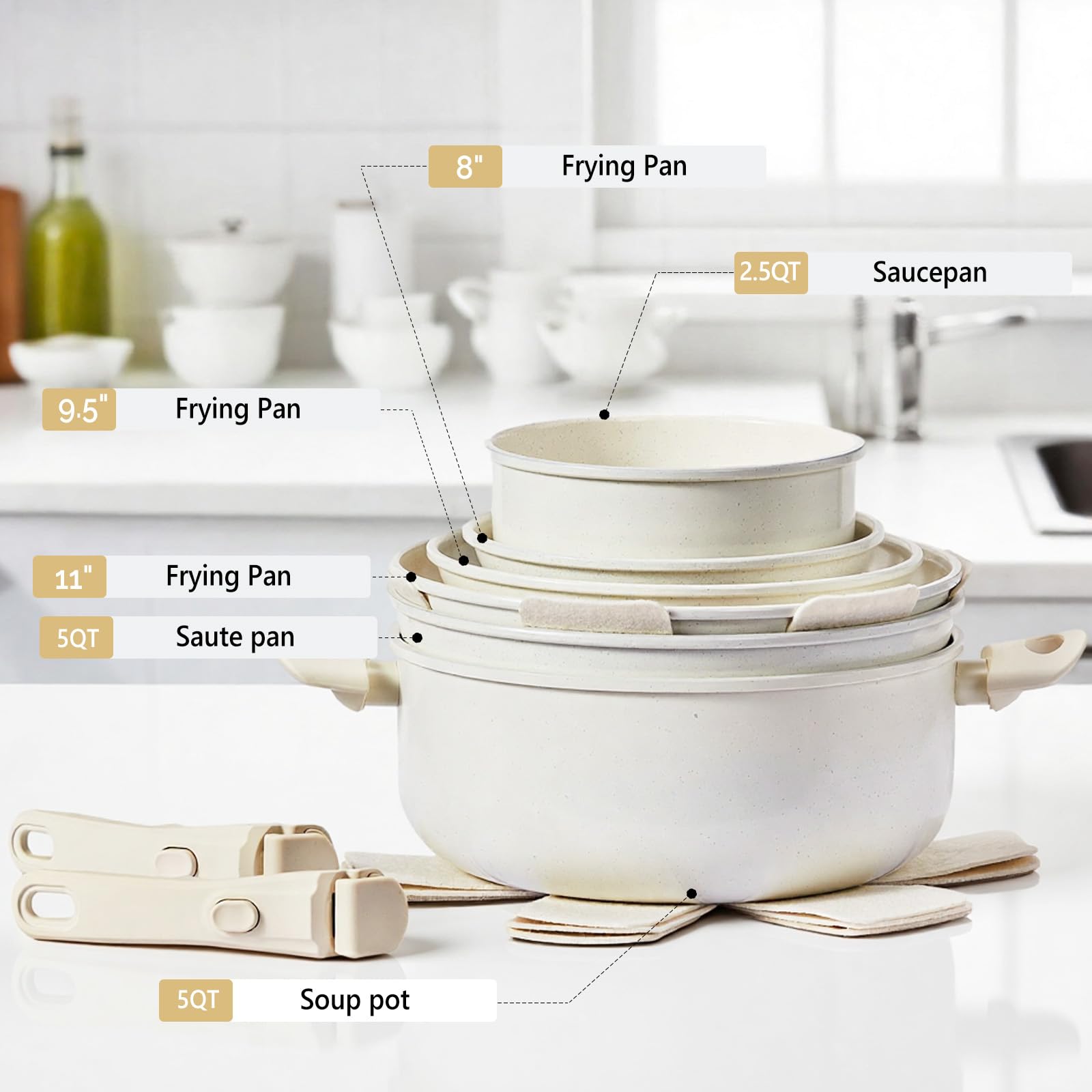 ROVSUN 22 Pcs Nonstick Pots and Pans Set with Detachable Handles