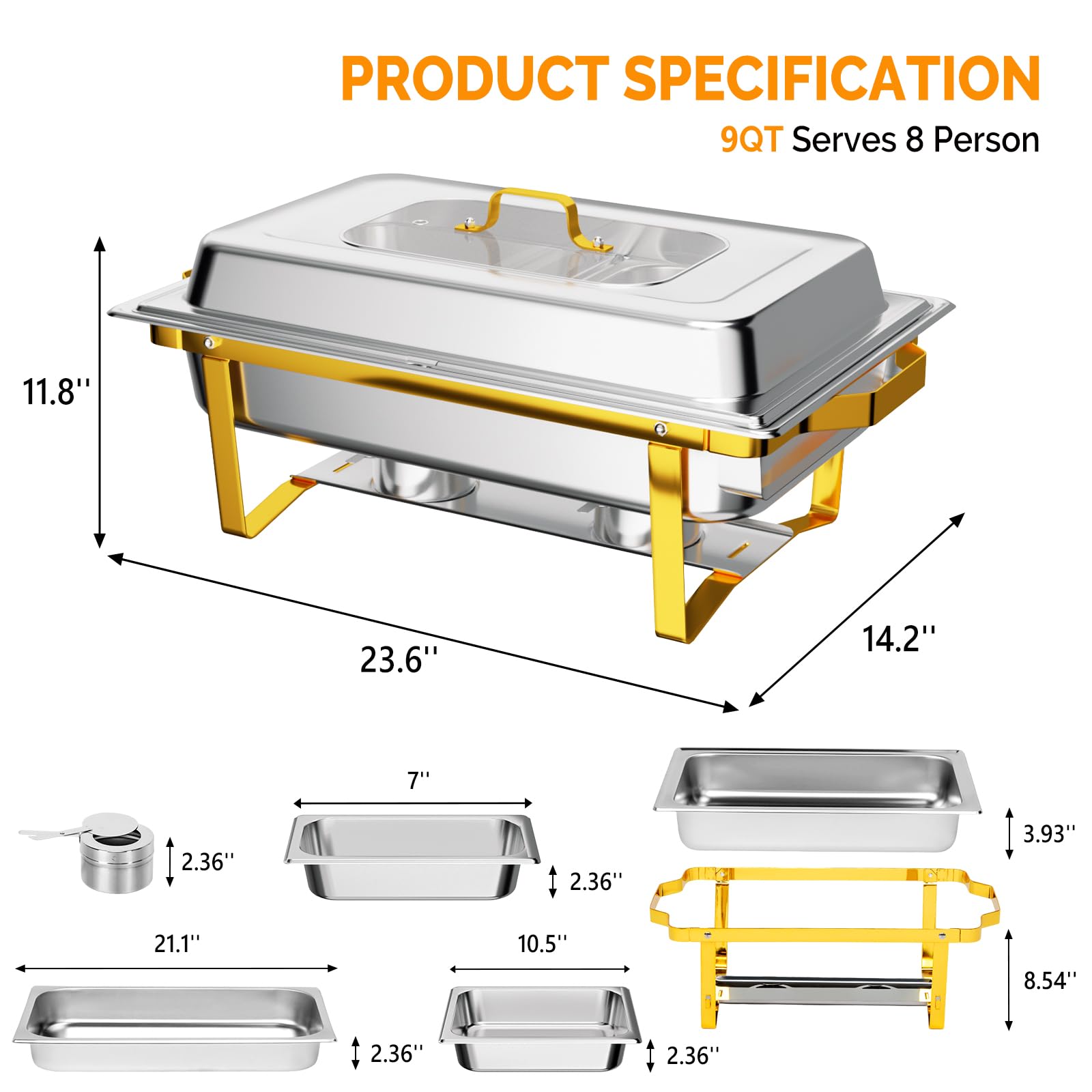 ROVSUN 9 QT Rectangle Chafing Dish Set with Glass Lid & Folding Frame