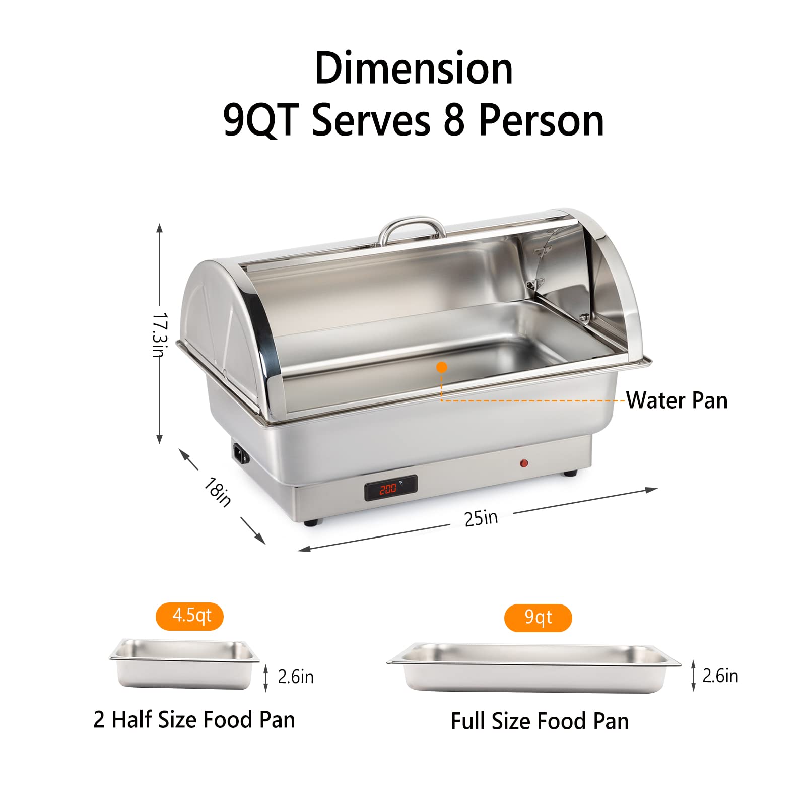 ROVSUN 9 QT Roll Top Stainless Steel Electric Chafing Dish Set