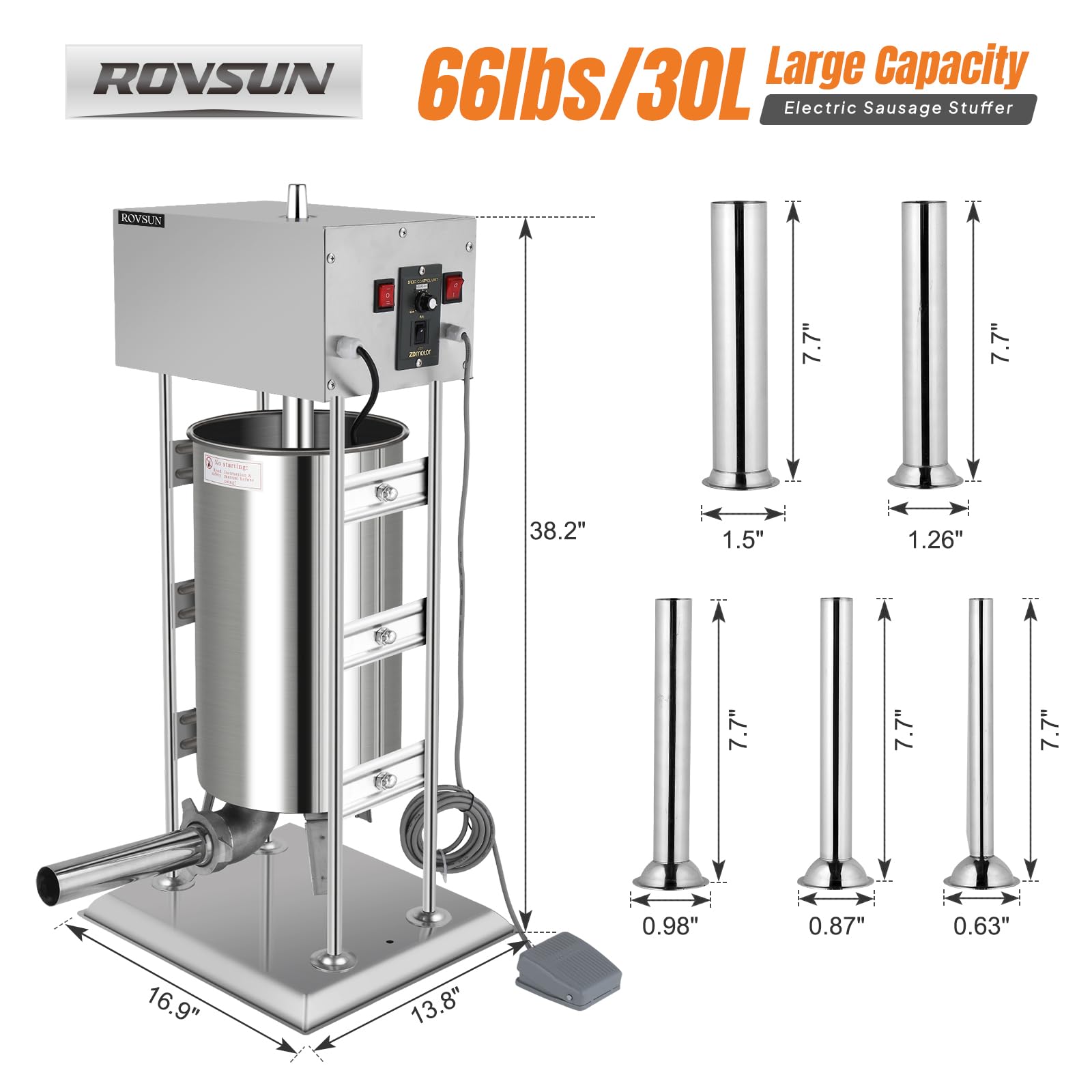 ROVSUN 66 lb. Electric Sausage Stuffer Maker with 5 Stuffing Tubes