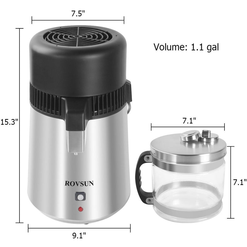 ROVSUN 4L Stainless Steel Water Distiller Countertop with Glass Collection Silver