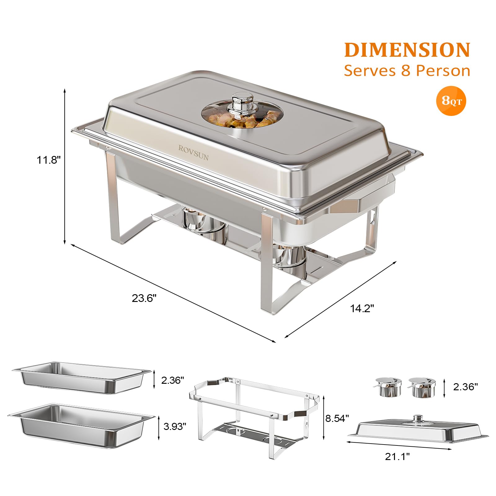 ROVSUN 8 QT Stainless Steel Rectangle Chafing Dish Set