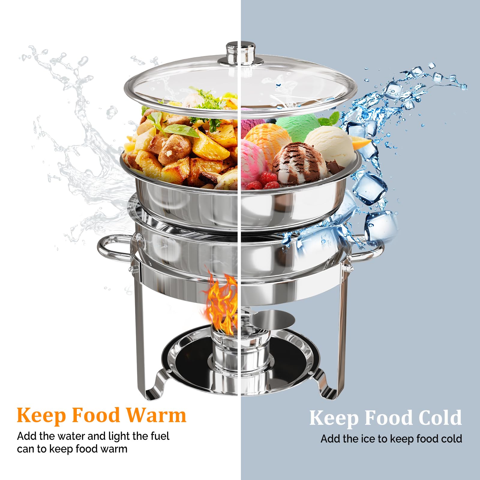 ROVSUN 5 QT Round Chafing Dish Set with Glass Lid & Lid Holder