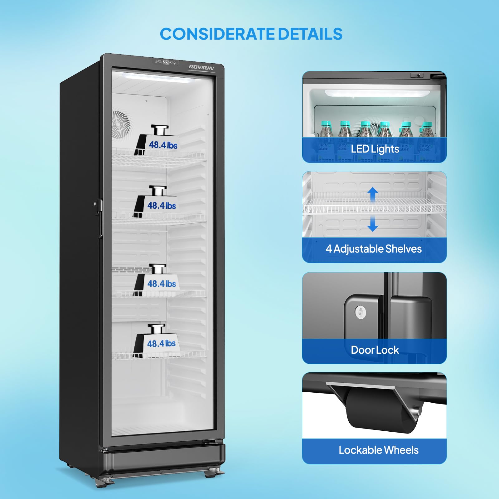 ROVSUN 23" 12 Cu.Ft. Black Glass Door Merchandising Refrigerator