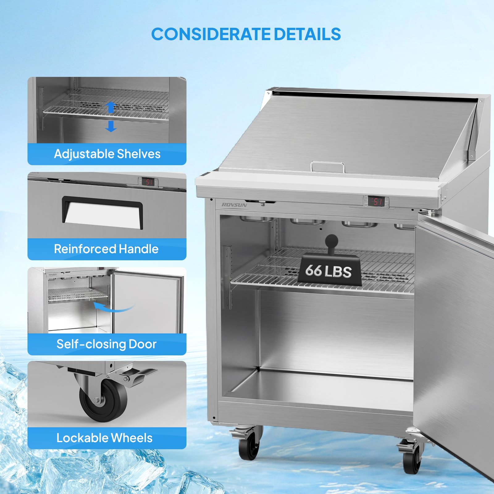 ROVSUN 29" 8-Pan Refrigerated Salad Sandwich Prep Table