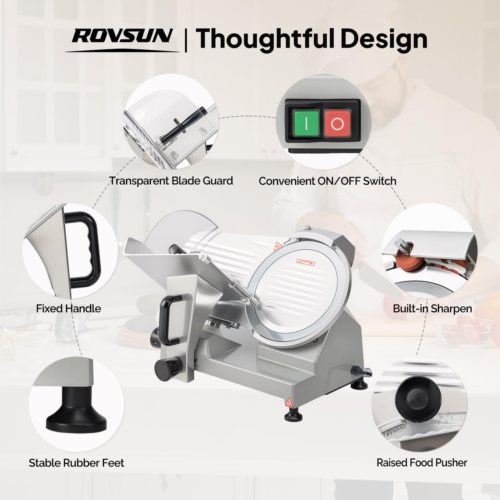 ROVSUN 8" 300W 110V Manual Gravity Feed Meat Slicer