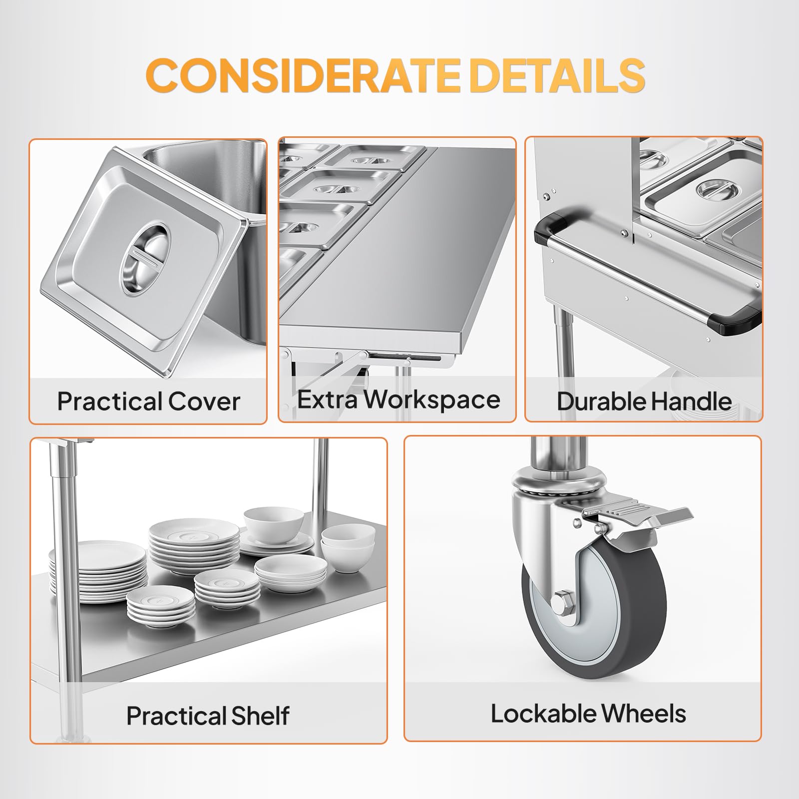 ROVSUN 96 QT 12-Pan Electric Steam Table with Independent Temp Control