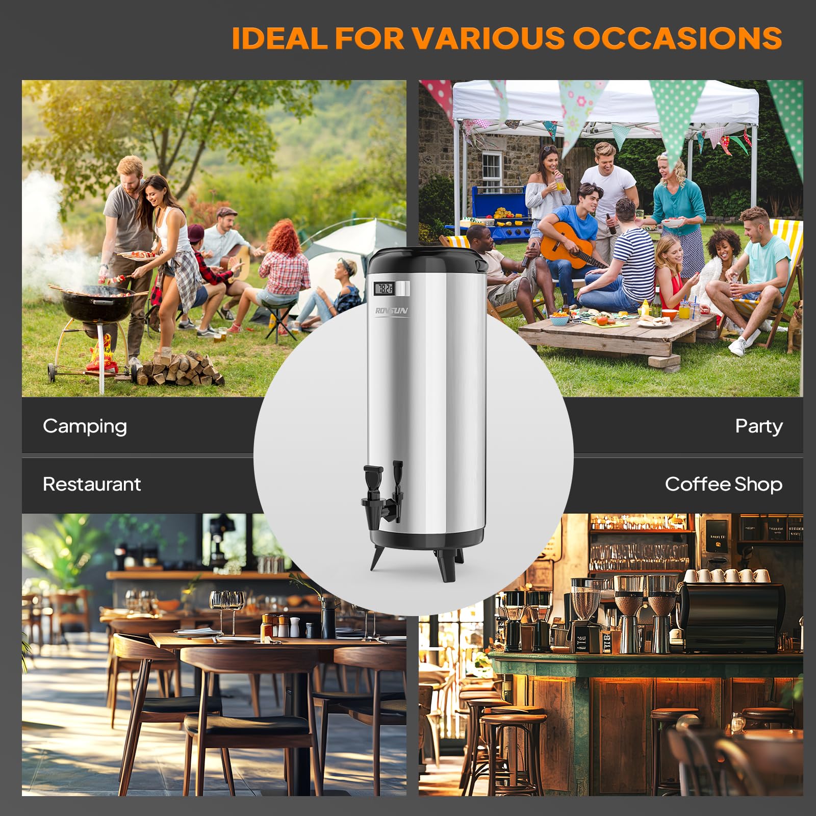 ROVSUN 4.8 Gallon Stainless Steel Insulated Beverage Dispenser Silver