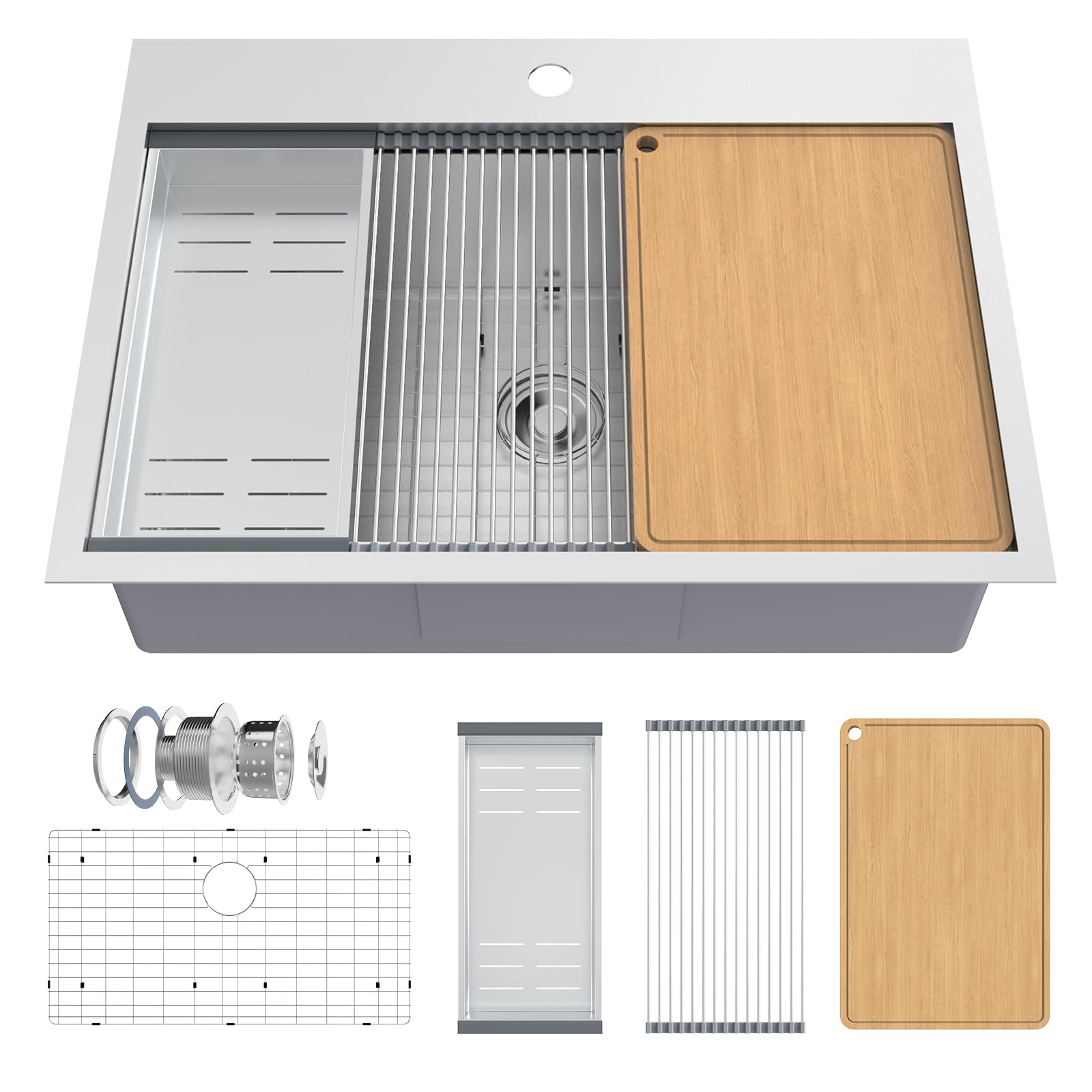 ROVSUN 30" X 22" Undermount Stainless Steel Sink for Kitchen Silver