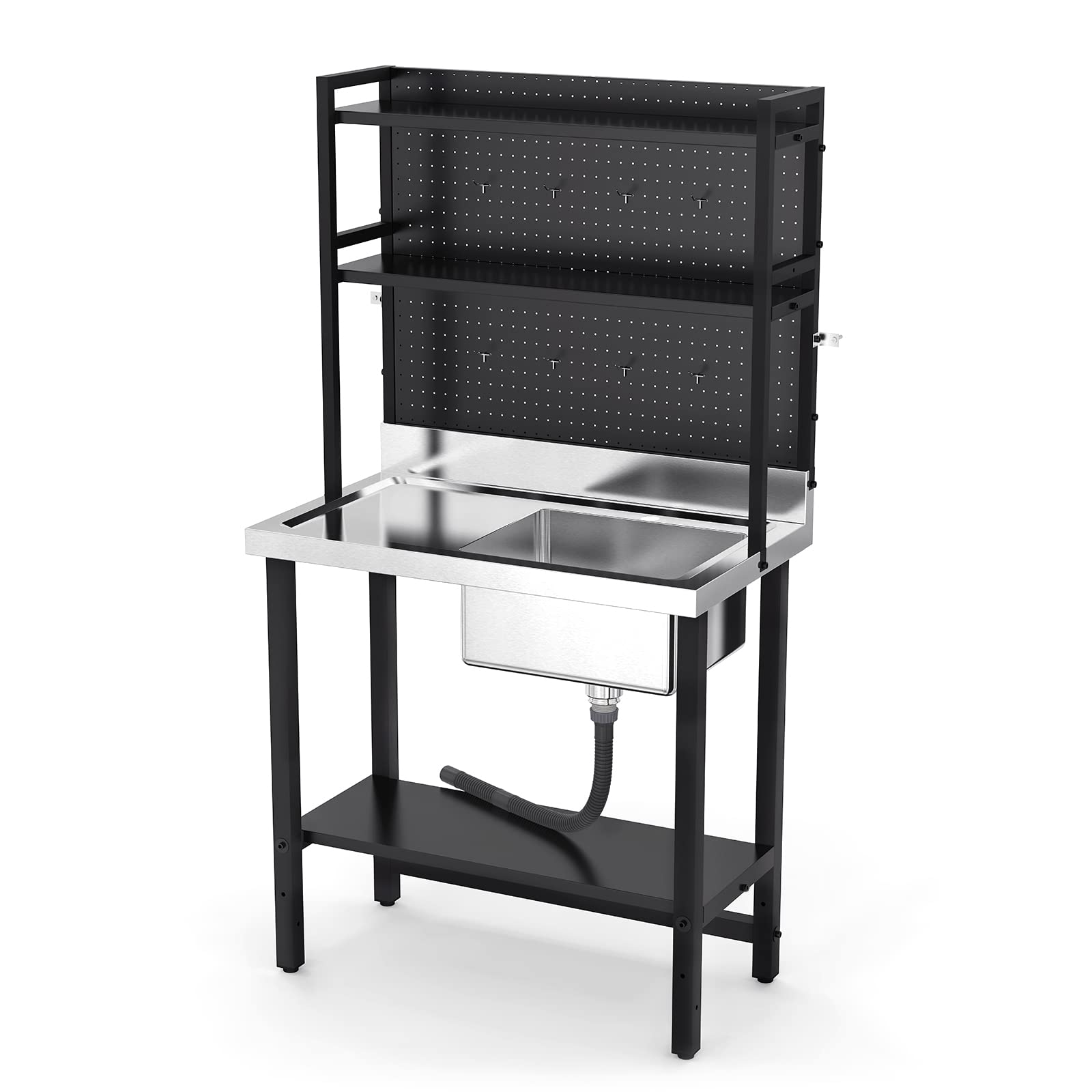 ROVSUN 36" x 21" One Compartment Stainless Steel Sink with Shelves