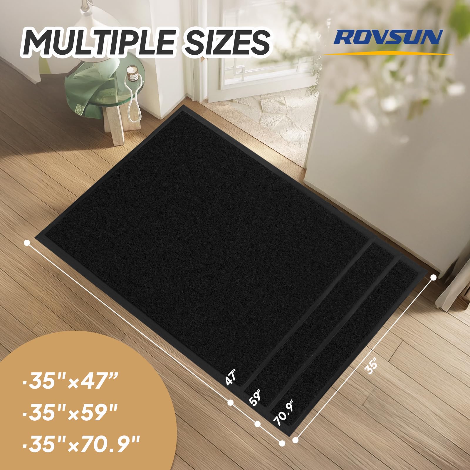 ROVSUN 59" × 35" Front Door Mat Non-Slip Black